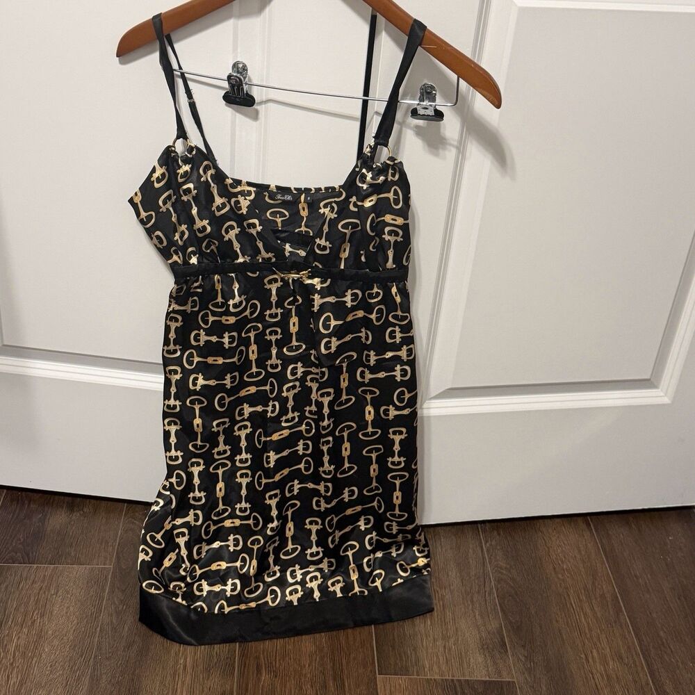 Très Chic Horsebit Print Midi Dress Black Gold Equestrian Boutique Nautical S